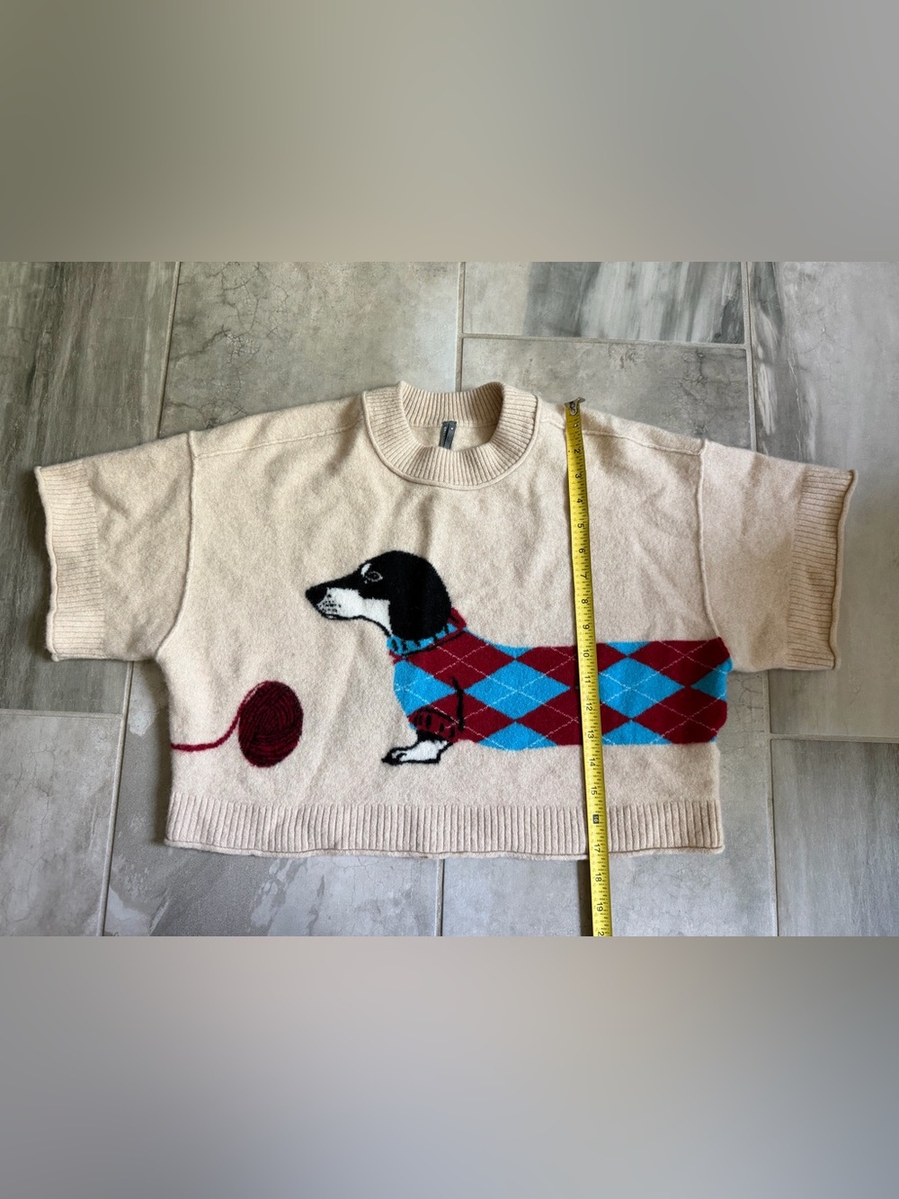 Anthropologie The Goldie Crew-Neck Cashmere Sweater Red Dachshund Medium - Picture 4 of 8